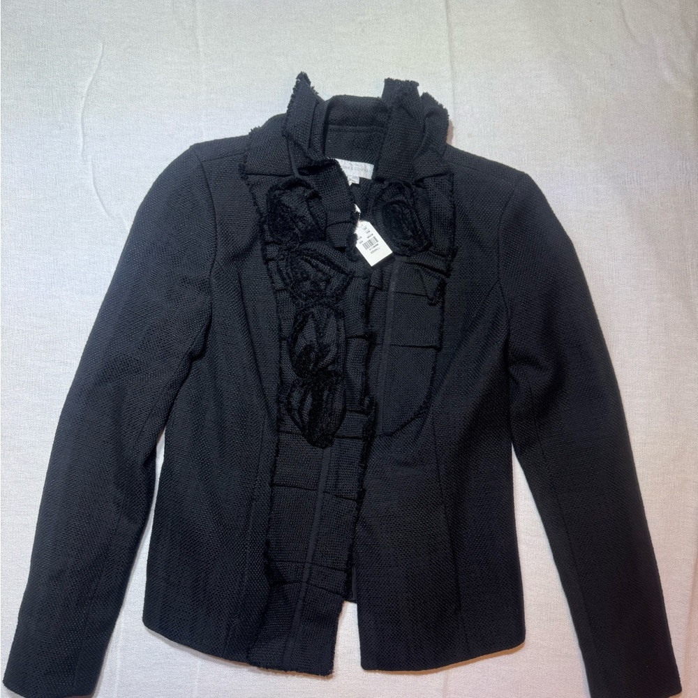 New York And Company Black Textured Ruffled Blazer Size XSmall NWT